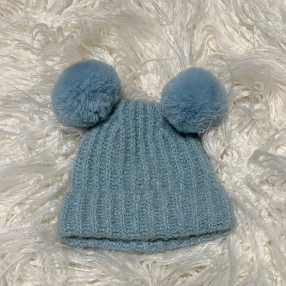 Cozy Blue Knit Pom-Pom Beanie for Kids